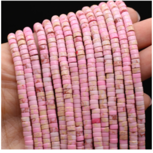 Pink Rhodonite Natural Gemstone Heishi Disc Tyre Shape Beads